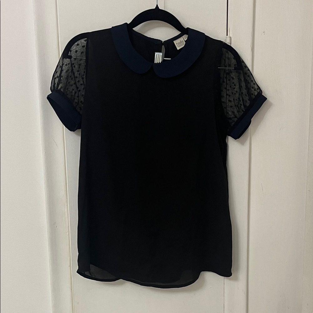 Simons Black Blouse with Sheer Sleeves